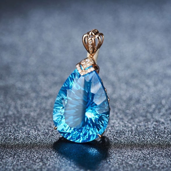 14k Gold 20.2 Ct Natural Topaz & Diamond Pendant( Without Chain ) - 3