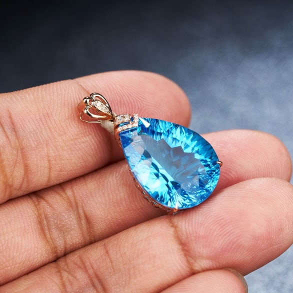 14k Gold 20.2 Ct Natural Topaz & Diamond Pendant( Without Chain ) - 6