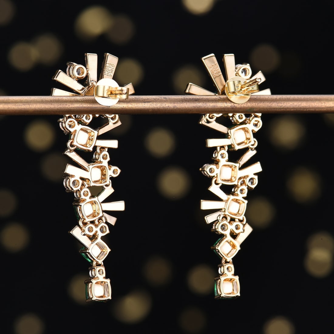 14k Gold 5.20 Ctw Vivid Green Natural Emerald & Sapphire Earrings - 4