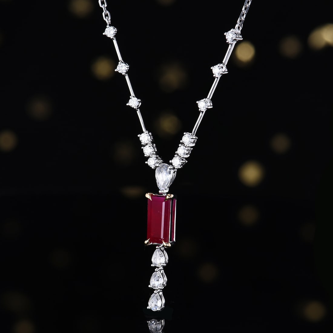14k Gold 1.23 Ctw Natural Ruby & Diamond Necklace - 2