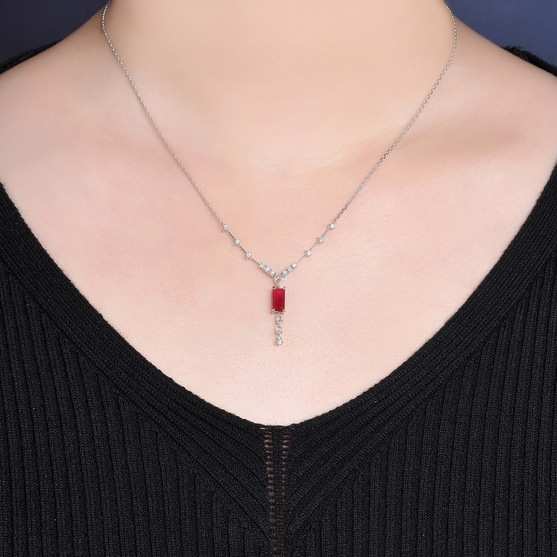 14k Gold 1.23 Ctw Natural Ruby & Diamond Necklace - 5