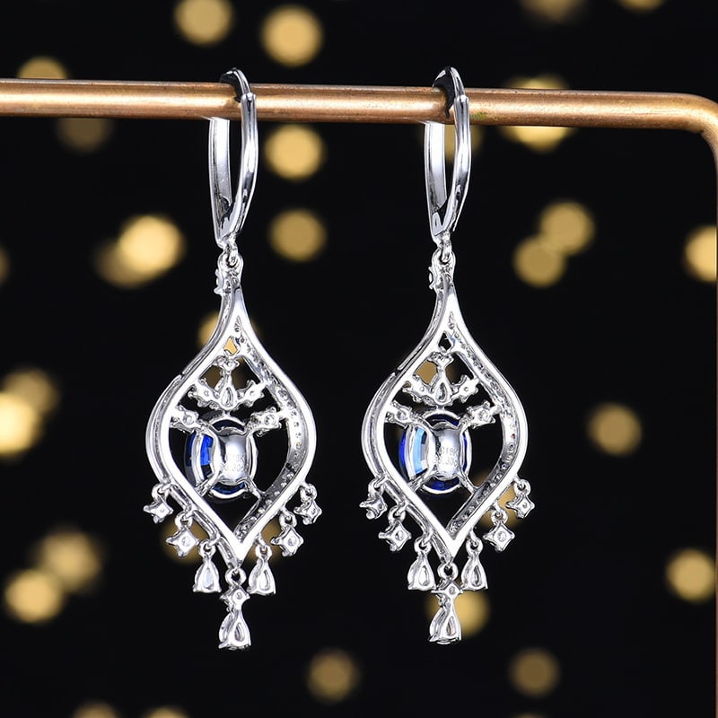 14k Gold 4.22 Ctw Natural Sapphire & Diamond Earrings - 5