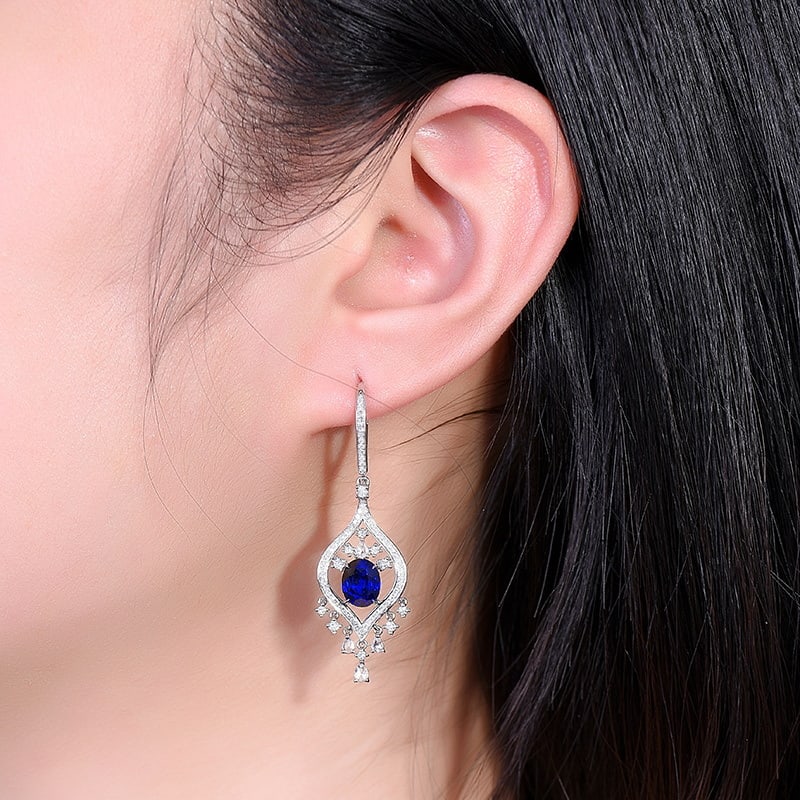 14k Gold 4.22 Ctw Natural Sapphire & Diamond Earrings - 6