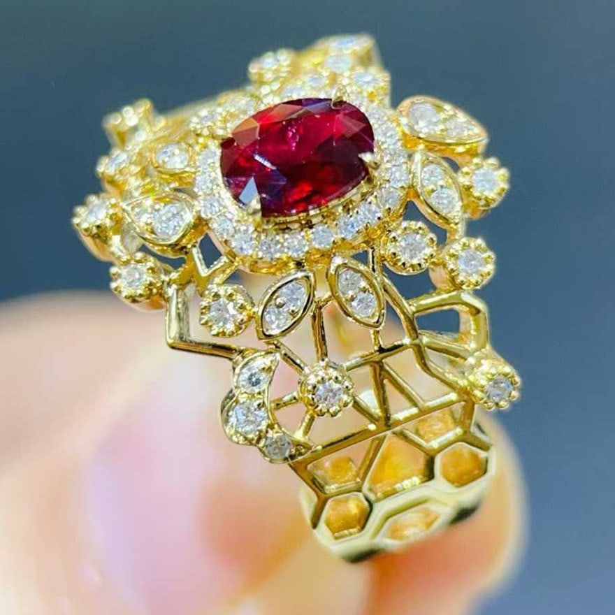 14k Gold 0.95 Ctw Natural Ruby & Diamond Ring - 4