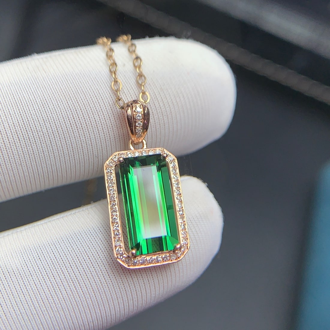 14k Gold 2.6 Ct Natural Tourmaline & Diamond Pendant( Without Chain ) - 2