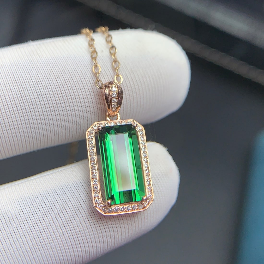 14k Gold 2.6 Ct Natural Tourmaline & Diamond Pendant( Without Chain ) - 3