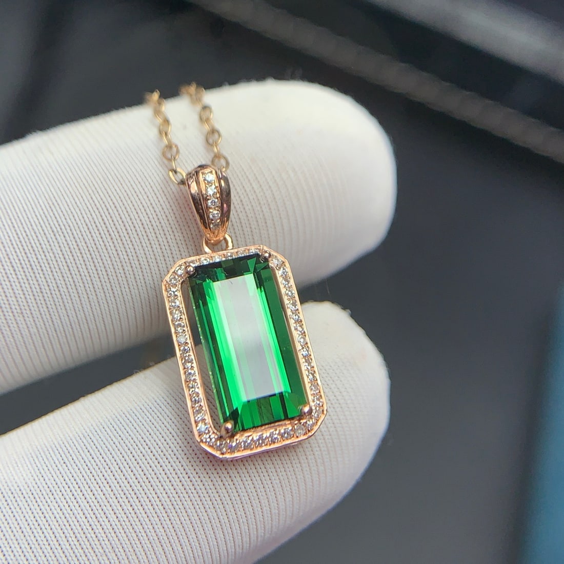 14k Gold 2.6 Ct Natural Tourmaline & Diamond Pendant( Without Chain ) - 5