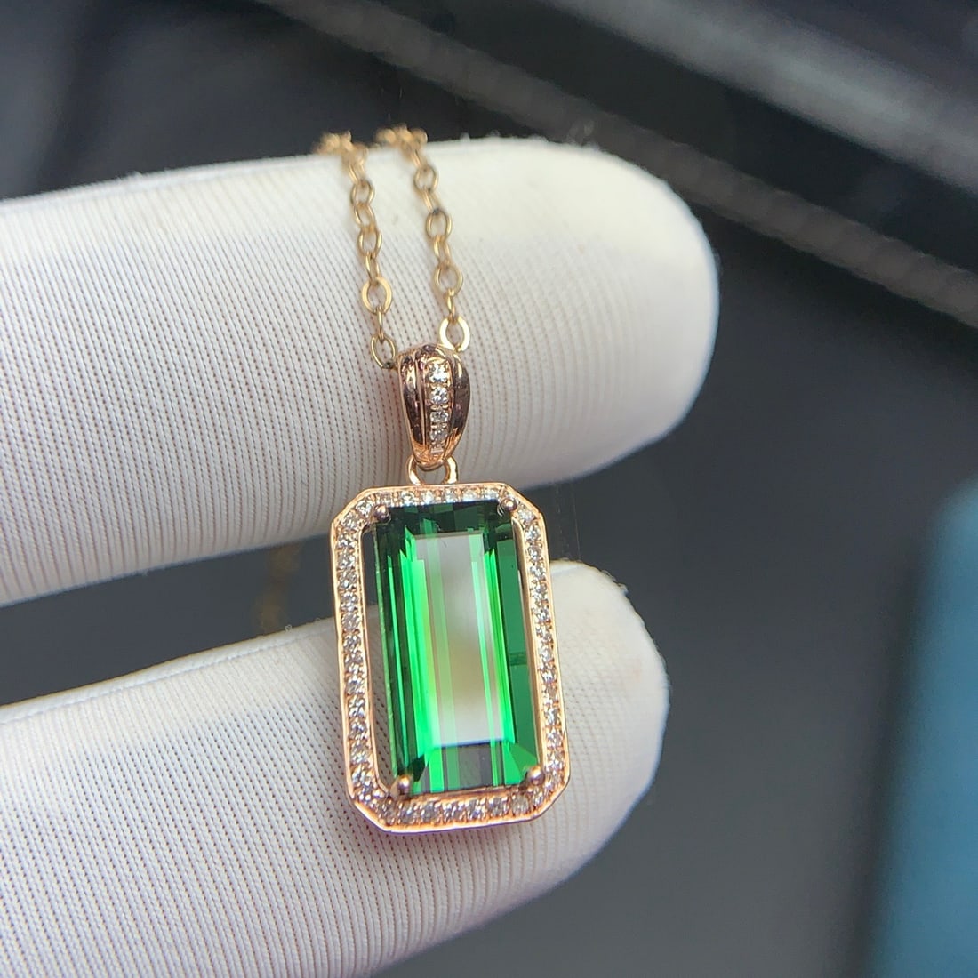 14k Gold 2.6 Ct Natural Tourmaline & Diamond Pendant( Without Chain ) - 8