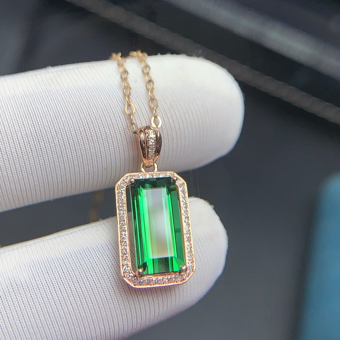 14k Gold 2.6 Ct Natural Tourmaline & Diamond Pendant( Without Chain ) - 9