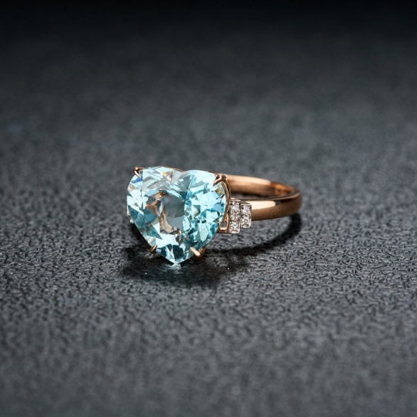 14k Gold 5.13 Ct Natural Aquamarine & Diamond Ring - 3