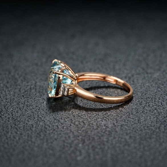 14k Gold 5.13 Ct Natural Aquamarine & Diamond Ring - 4