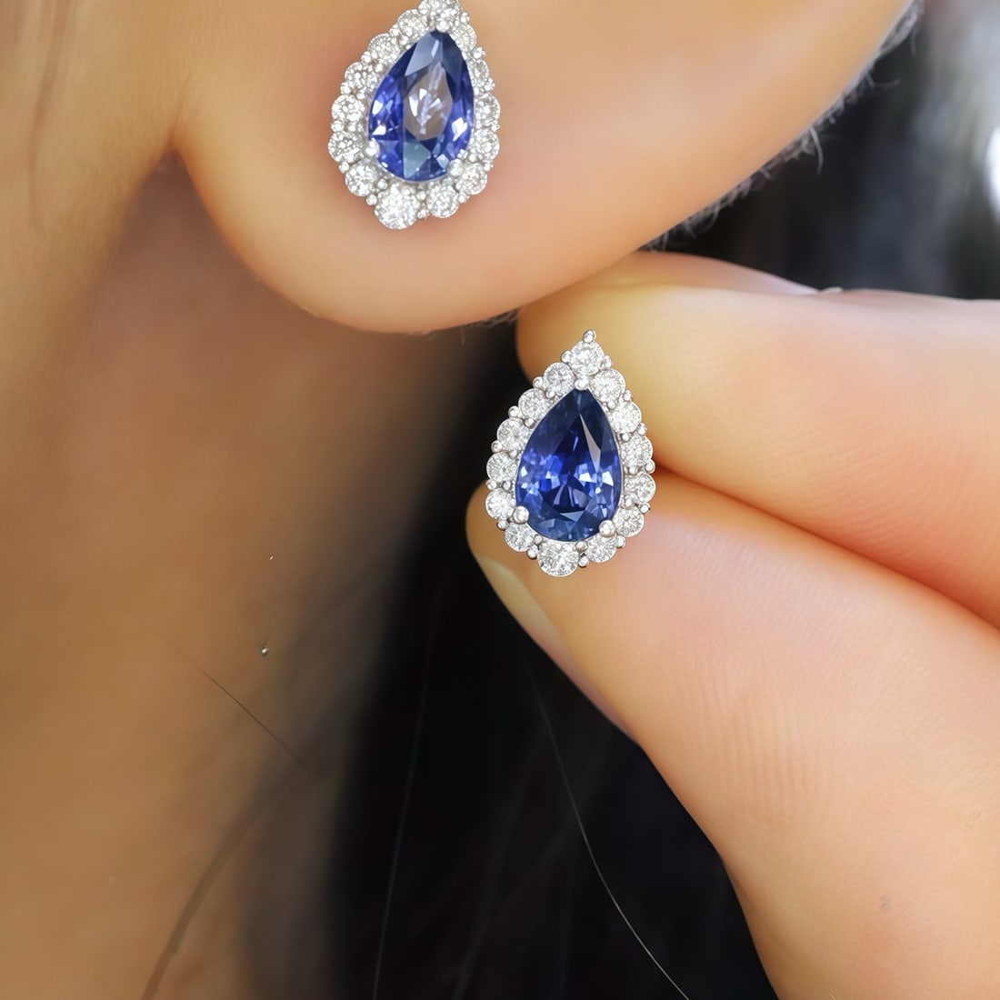 14k Gold 1.45 Ctw Natural Sapphire & Diamond Earrings - 5