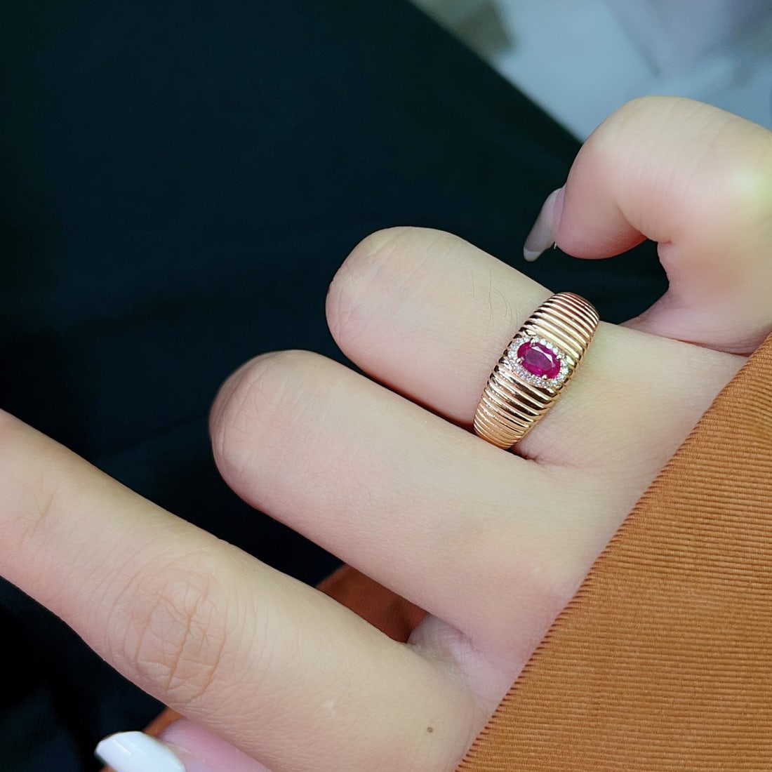 14k Gold 0.43 Ct Natural Ruby & Diamond Ring - 5