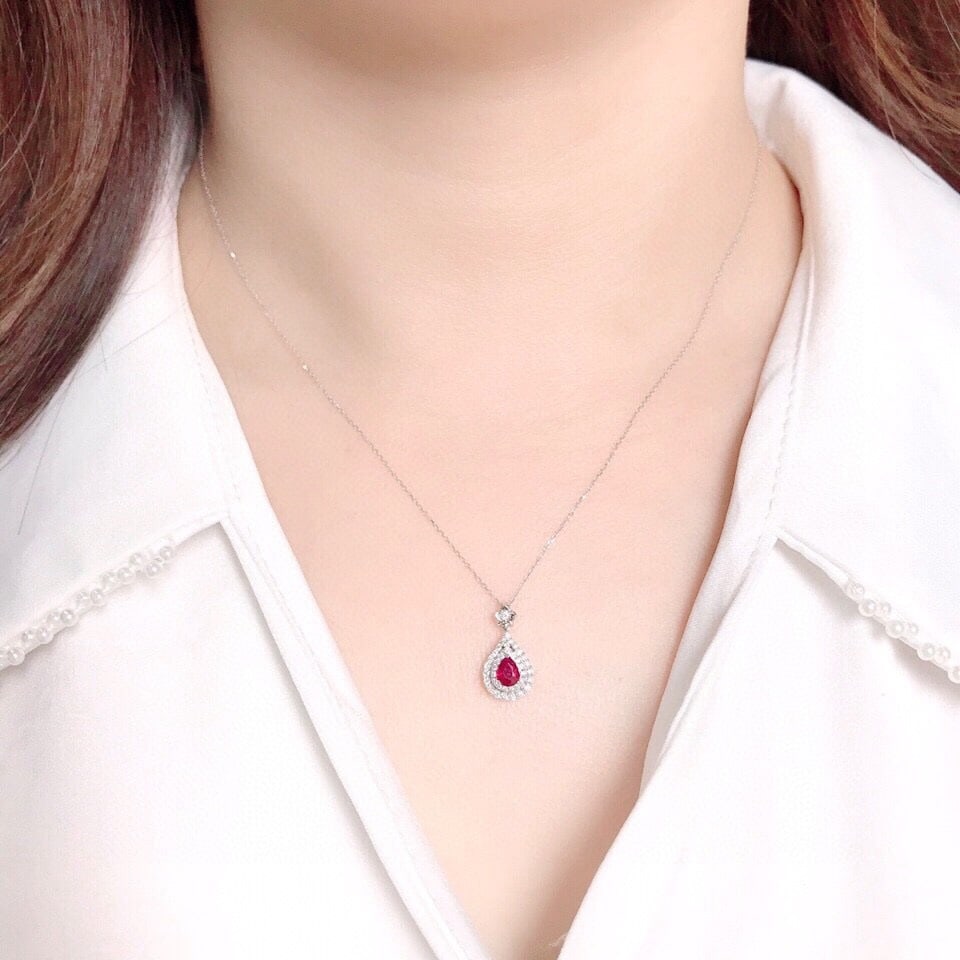 14k Gold 0.56 Ctw Natural Ruby & Diamond Necklace - 6