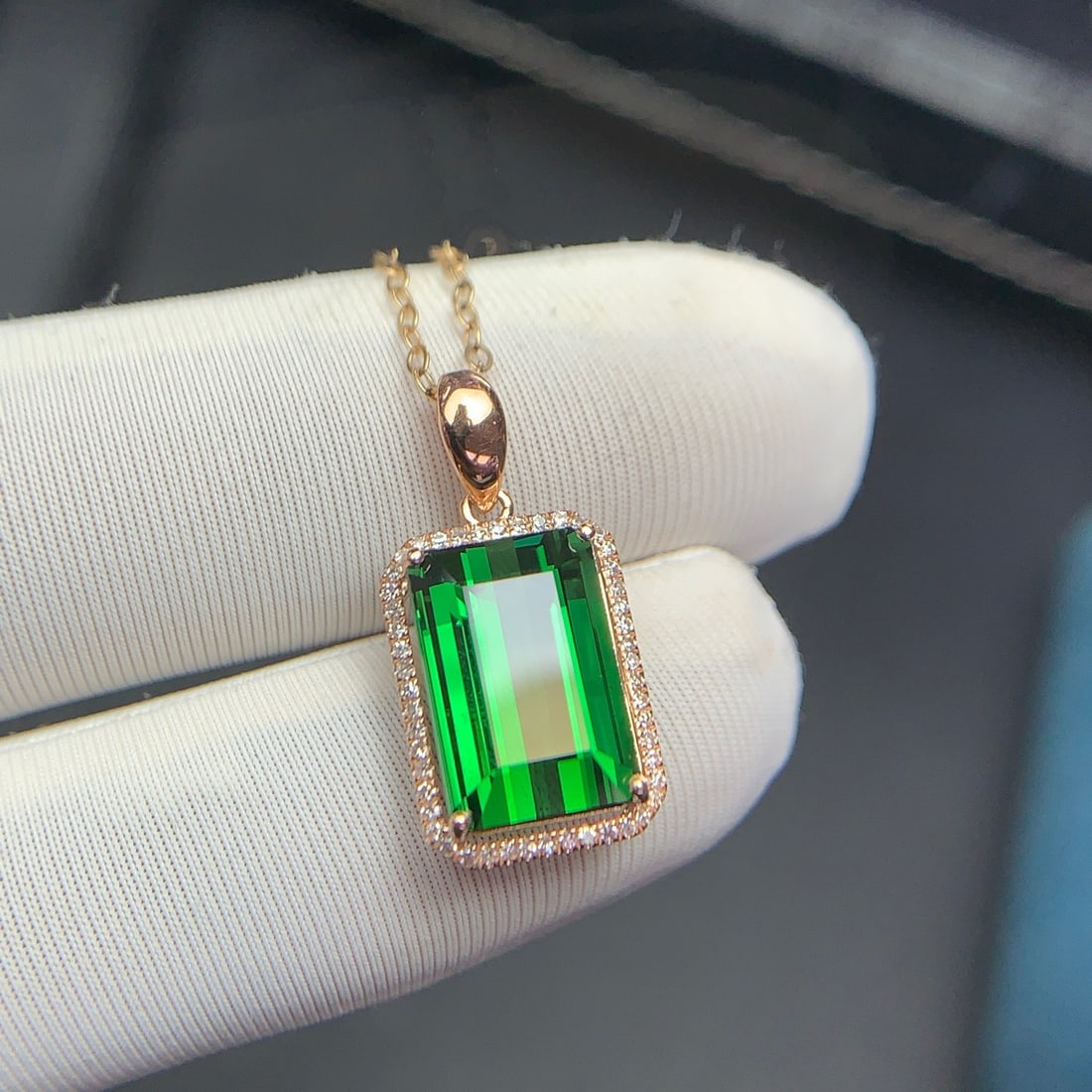 14k Gold 5.5 Ct Natural Tourmaline & Diamond Pendant( Without Chain ) - 8