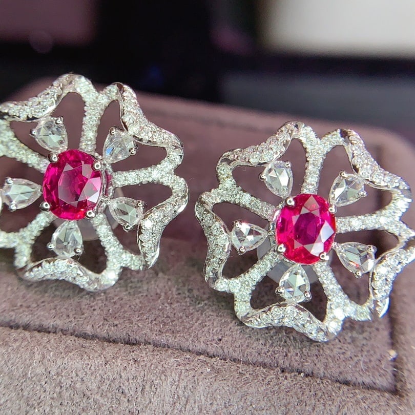 14k Gold 1.85 Ctw Natural Ruby & Diamond Earrings - 2