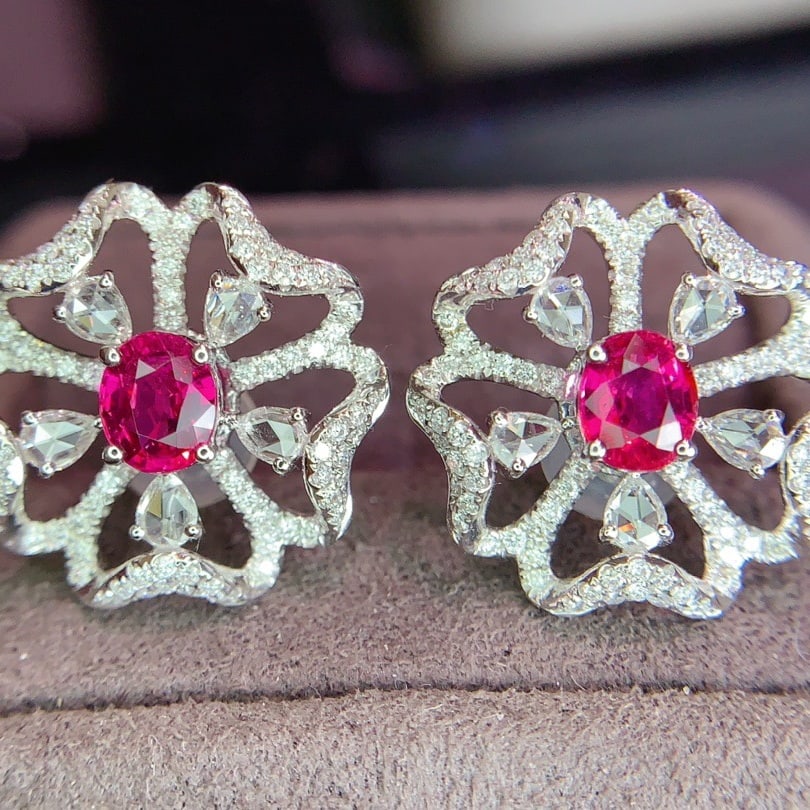 14k Gold 1.85 Ctw Natural Ruby & Diamond Earrings - 3