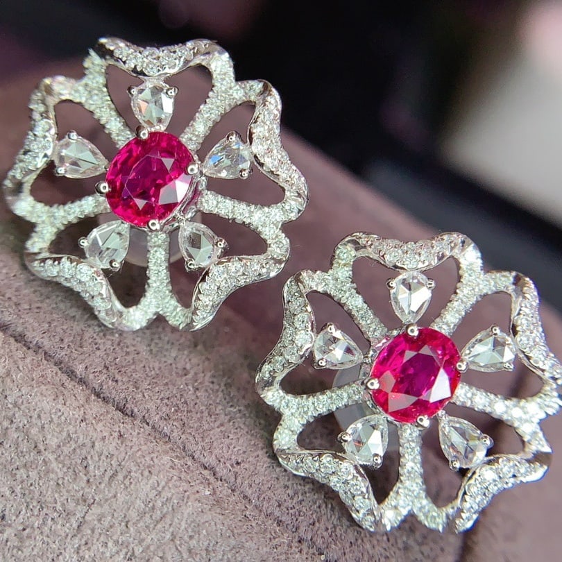 14k Gold 1.85 Ctw Natural Ruby & Diamond Earrings - 4