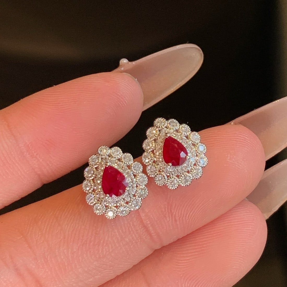 14k Gold 1.36 Ctw Natural Ruby & Diamond Earrings - 7