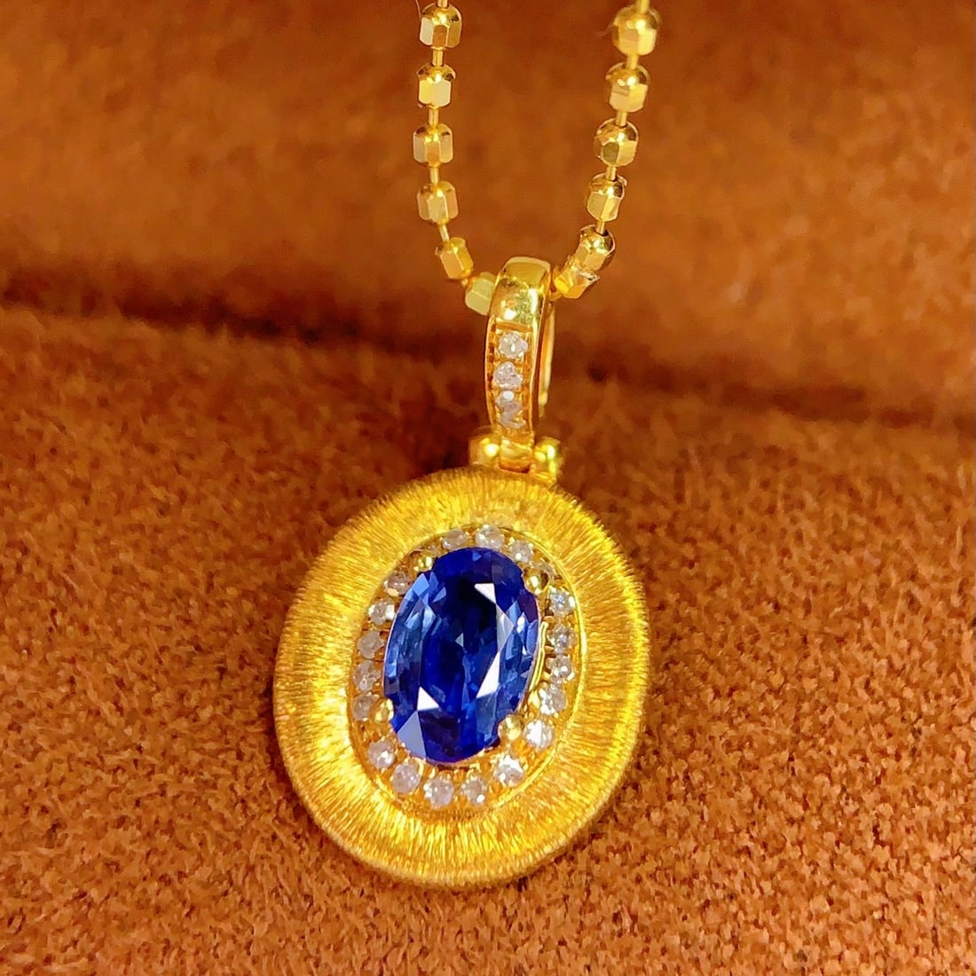 14k Gold 0.8 Ct Natural Sapphire & Diamond Pendant( Without Chain ) - 4
