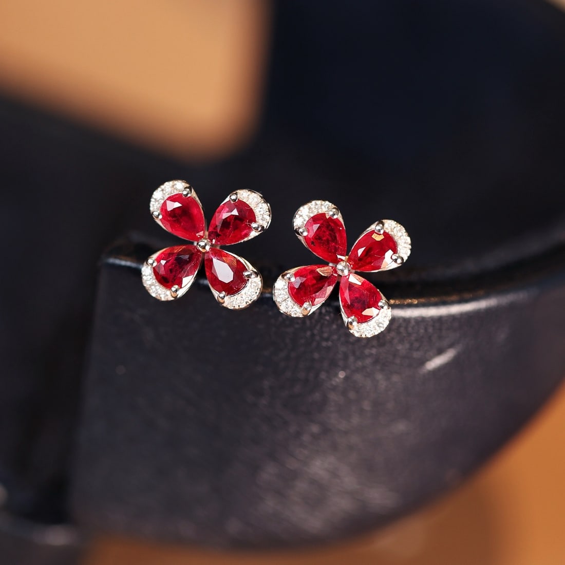 14k Gold 1.53 Ctw Natural Ruby & Diamond Earrings - 3