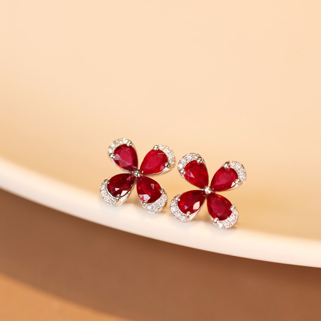 14k Gold 1.53 Ctw Natural Ruby & Diamond Earrings - 6