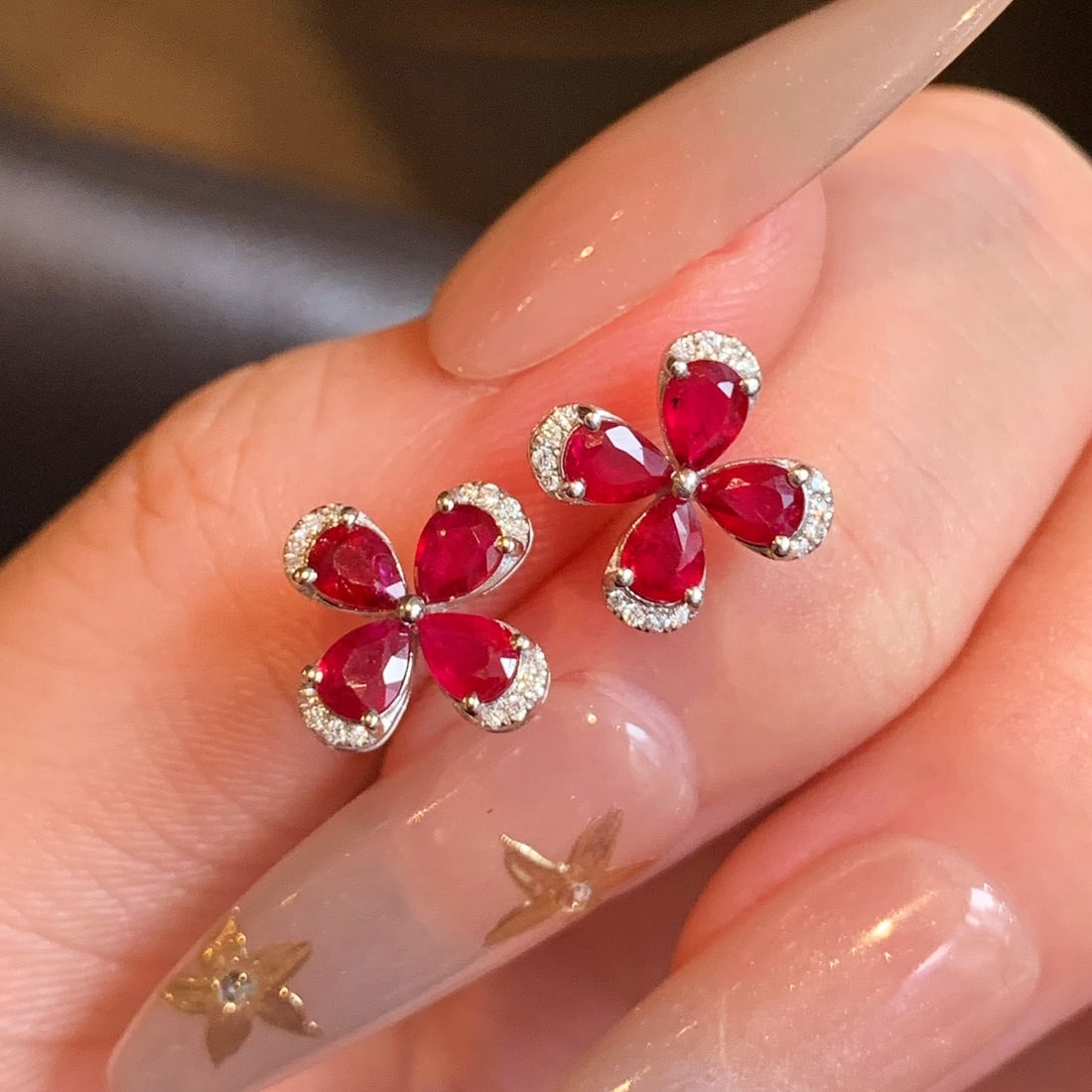 14k Gold 1.53 Ctw Natural Ruby & Diamond Earrings - 7