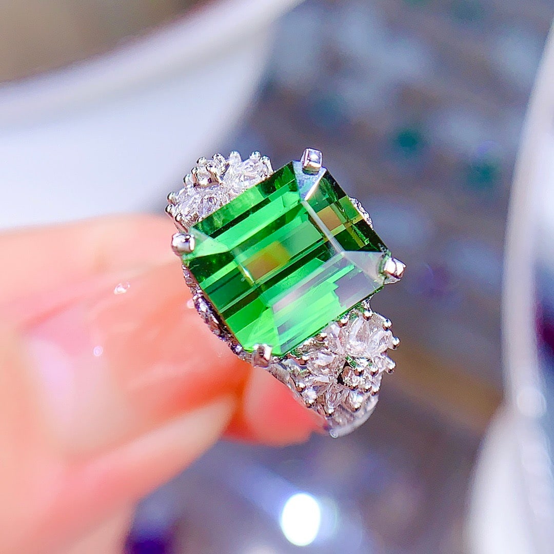 14k Gold 6.6 Ctw Natural Tourmaline & Diamond Ring - 2