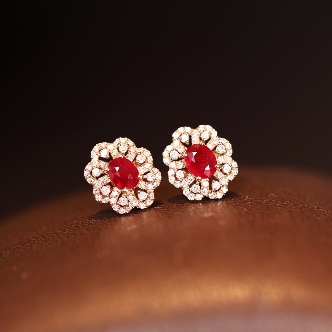 14k Gold 1.25 Ctw Natural Ruby & Diamond Earrings - 6