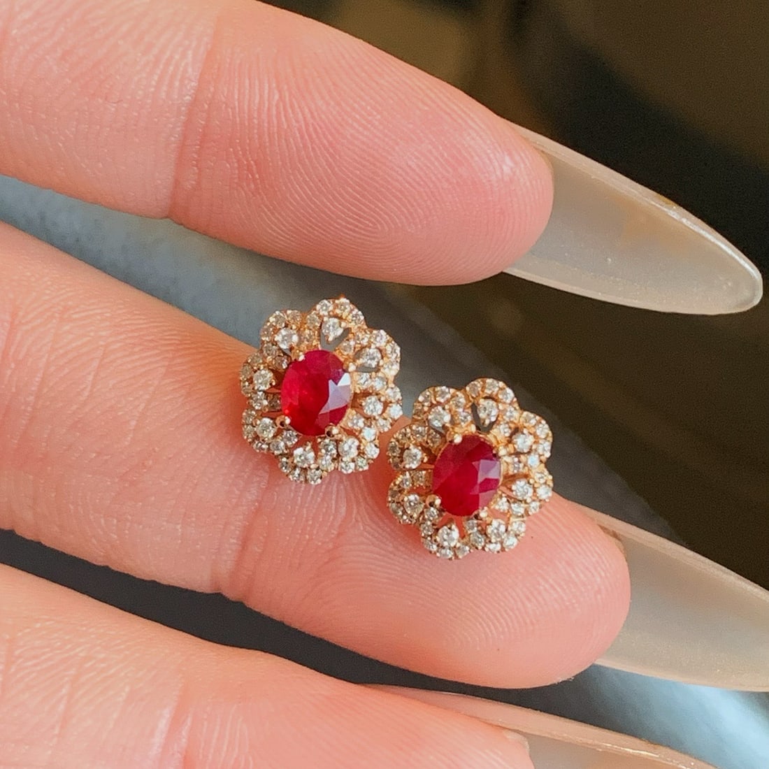 14k Gold 1.25 Ctw Natural Ruby & Diamond Earrings - 7