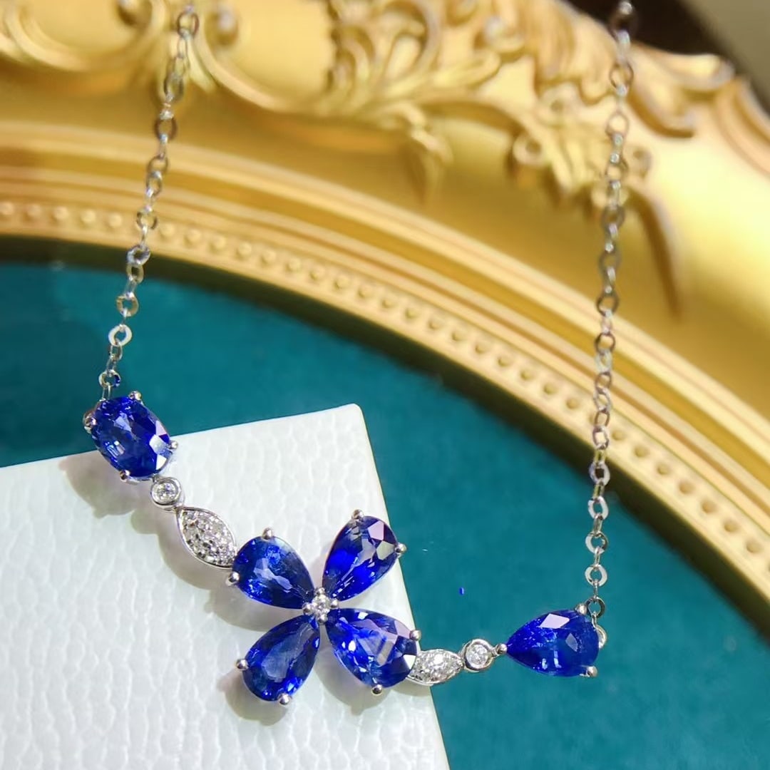 14k Gold 3.8 Ct Natural Sapphire & Diamond Necklace - 2