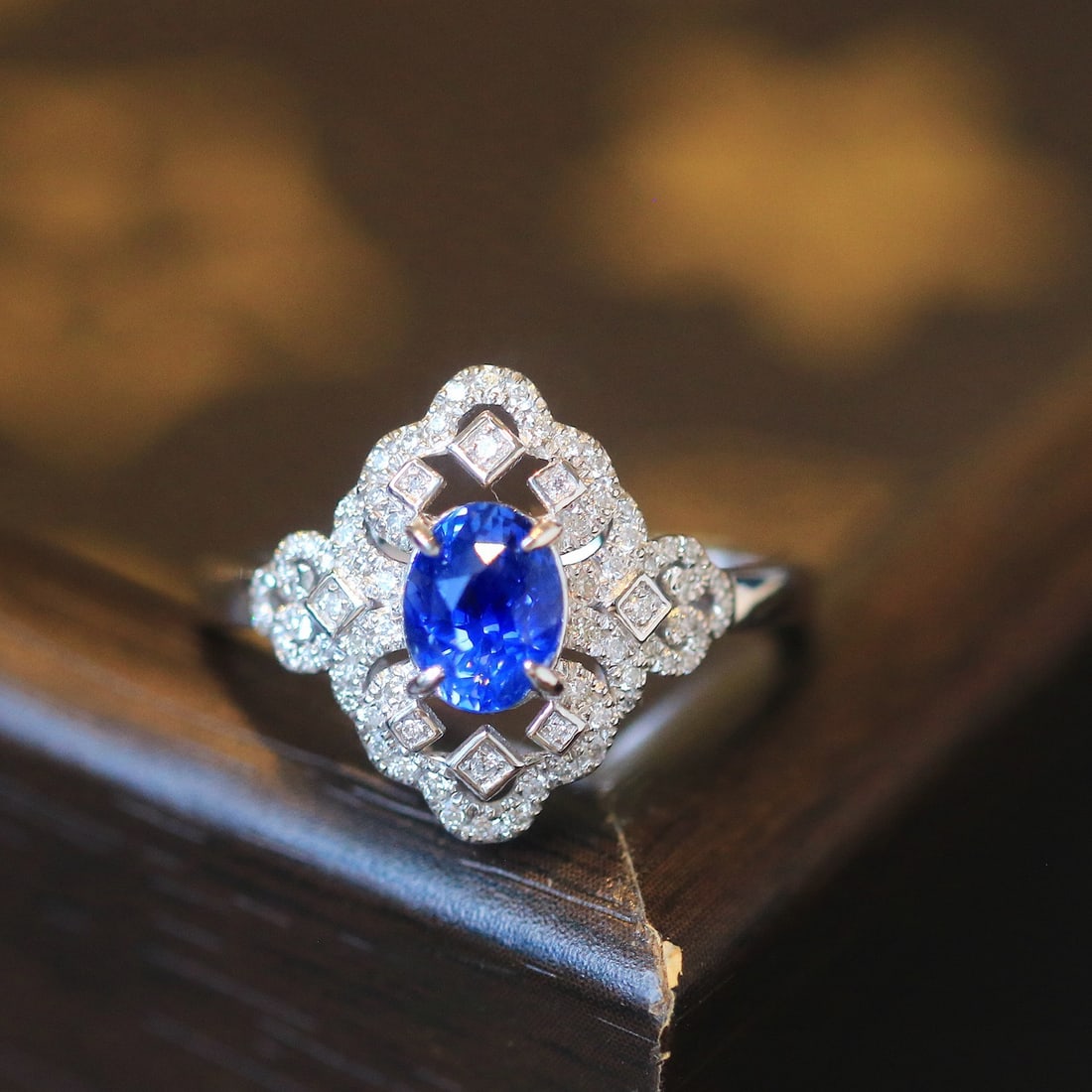 14k Gold 1.37 Ctw Natural Sapphire & Diamond Ring: Ref:231140352 // gold content:14k gold // ring size:7. 25us // // main gemstone:sapphire // shape:oval // carat weight:1. 10ct // color:blue // treatment:natural // // adjacent gemstone 2 : diamond //