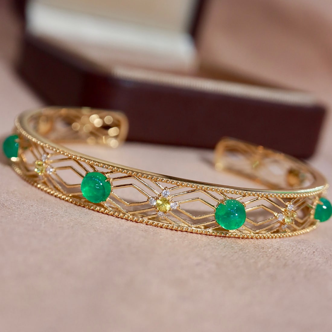 14k Gold 3.81 Ctw Natural Emerald & Diamond Bangle - 3