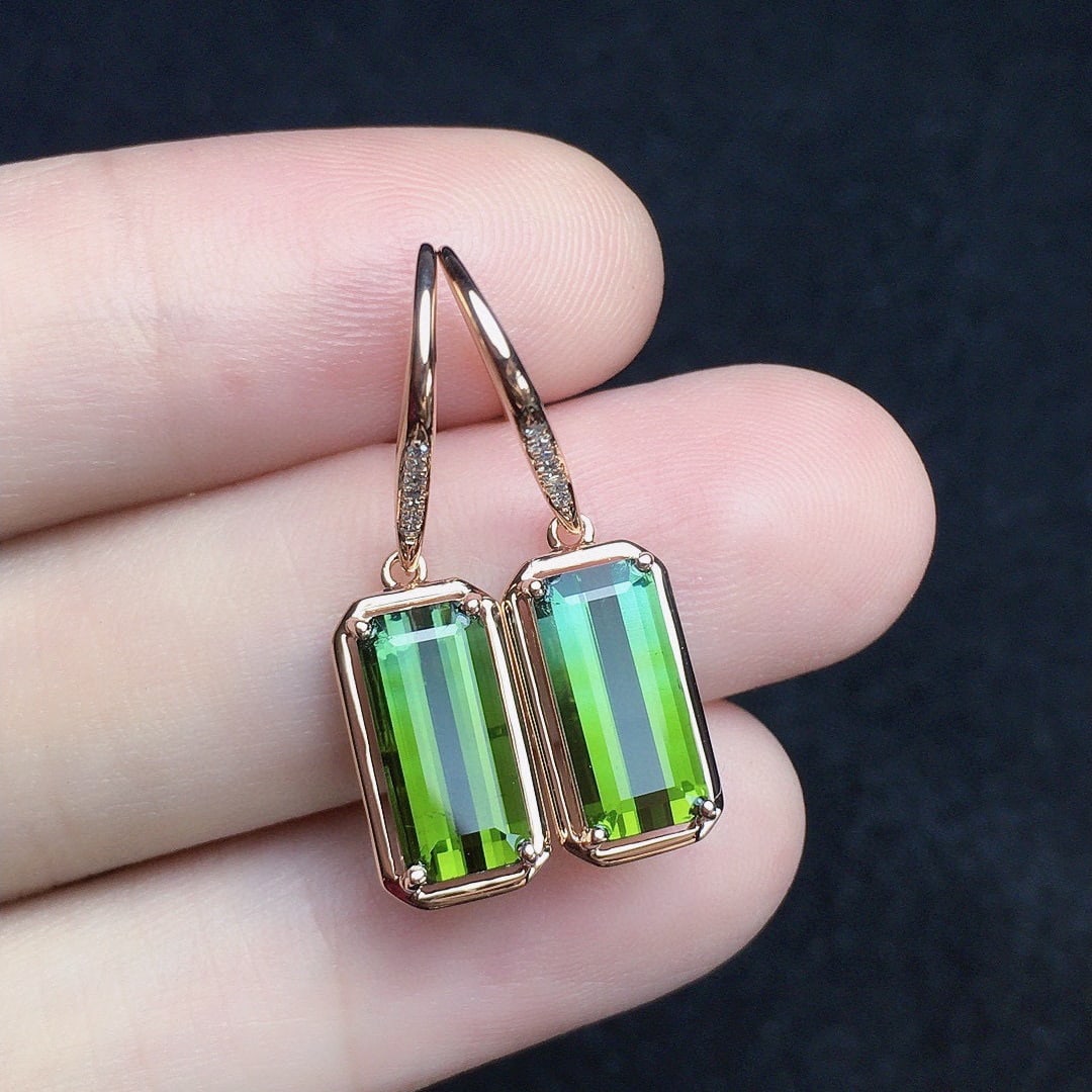 14k Gold 3.49 Ct Natural Tourmaline & Diamond Earrings - 2