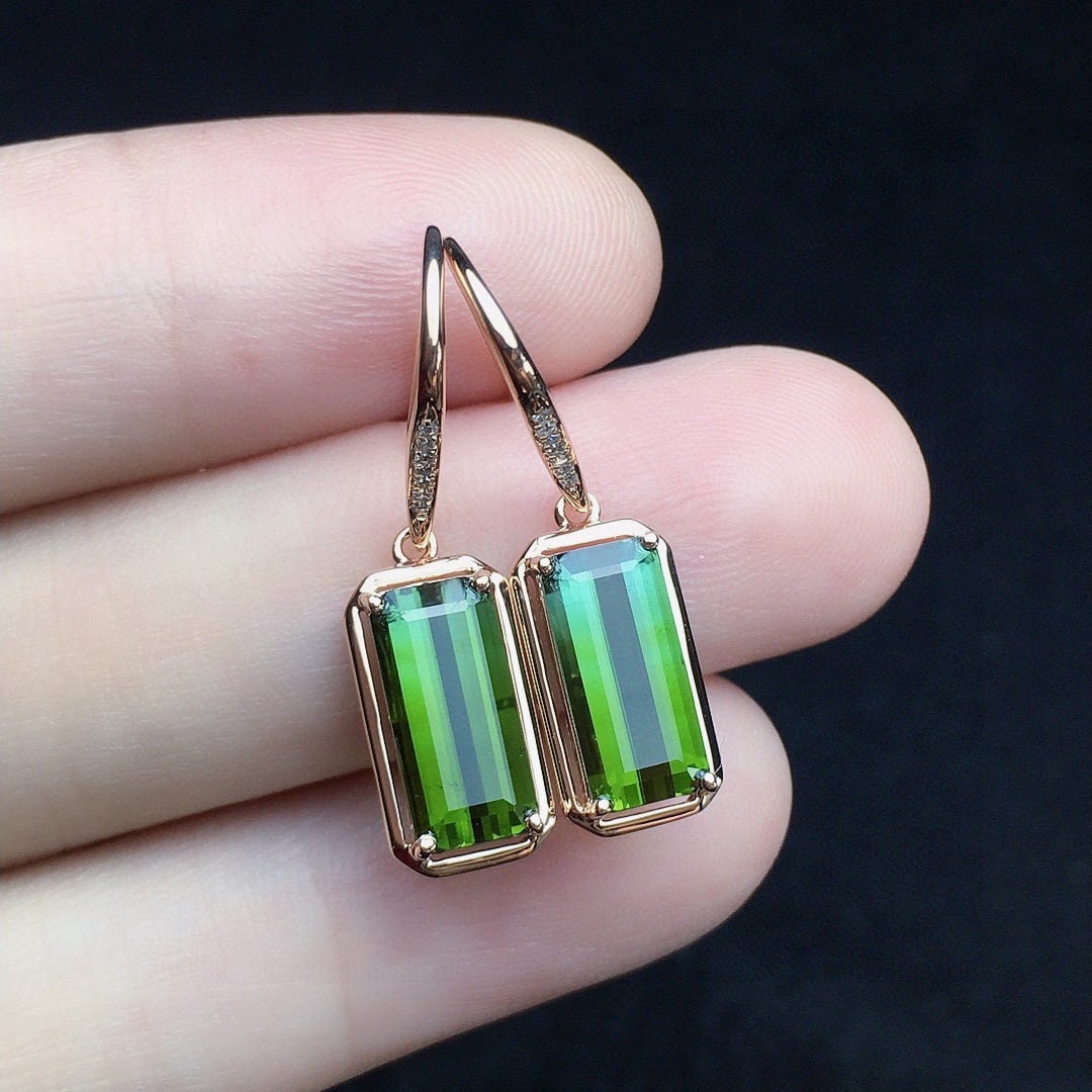 14k Gold 3.49 Ct Natural Tourmaline & Diamond Earrings - 4