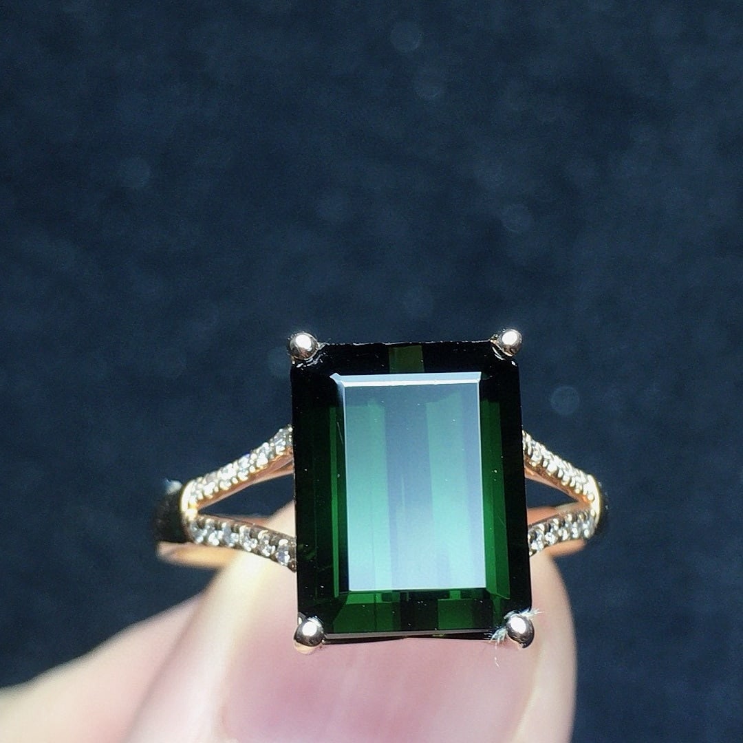 14k Gold 4.2 Ct Natural Tourmaline & Diamond Ring - 2