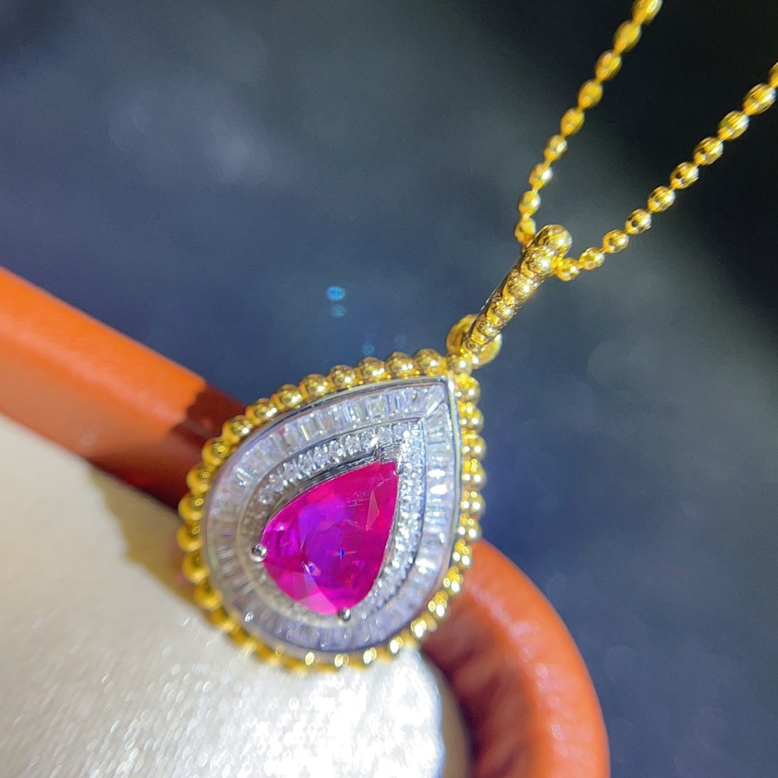 14k Gold 1.10 Ct Natural Ruby & Diamond Pendant( Without Chain ) - 2