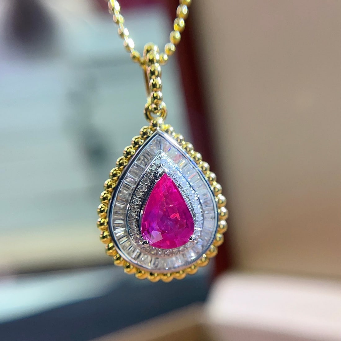 14k Gold 1.10 Ct Natural Ruby & Diamond Pendant( Without Chain ) - 3