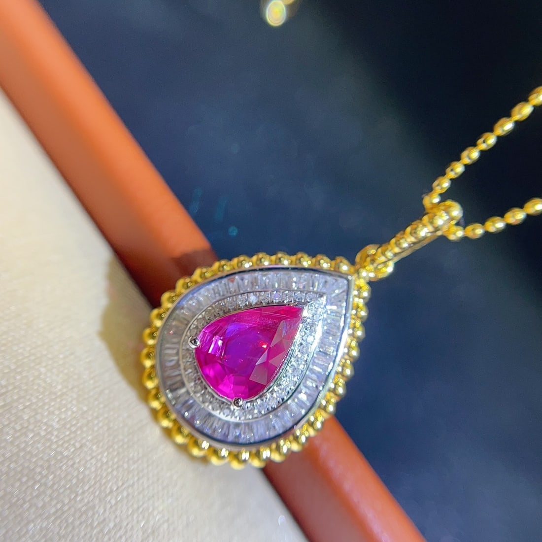 14k Gold 1.10 Ct Natural Ruby & Diamond Pendant( Without Chain ) - 6