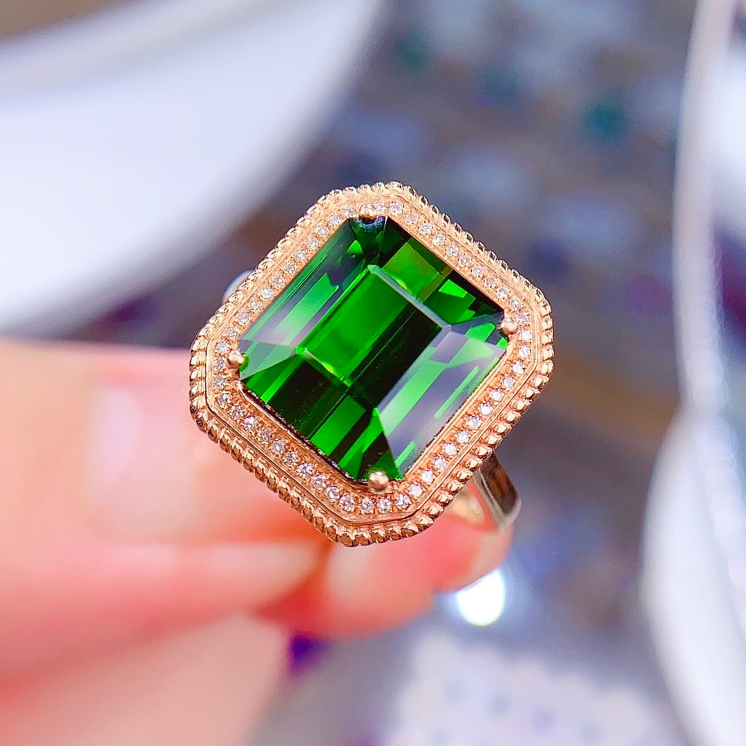 14k Gold 7.5 Ct Natural Tourmaline & Diamond Ring - 4