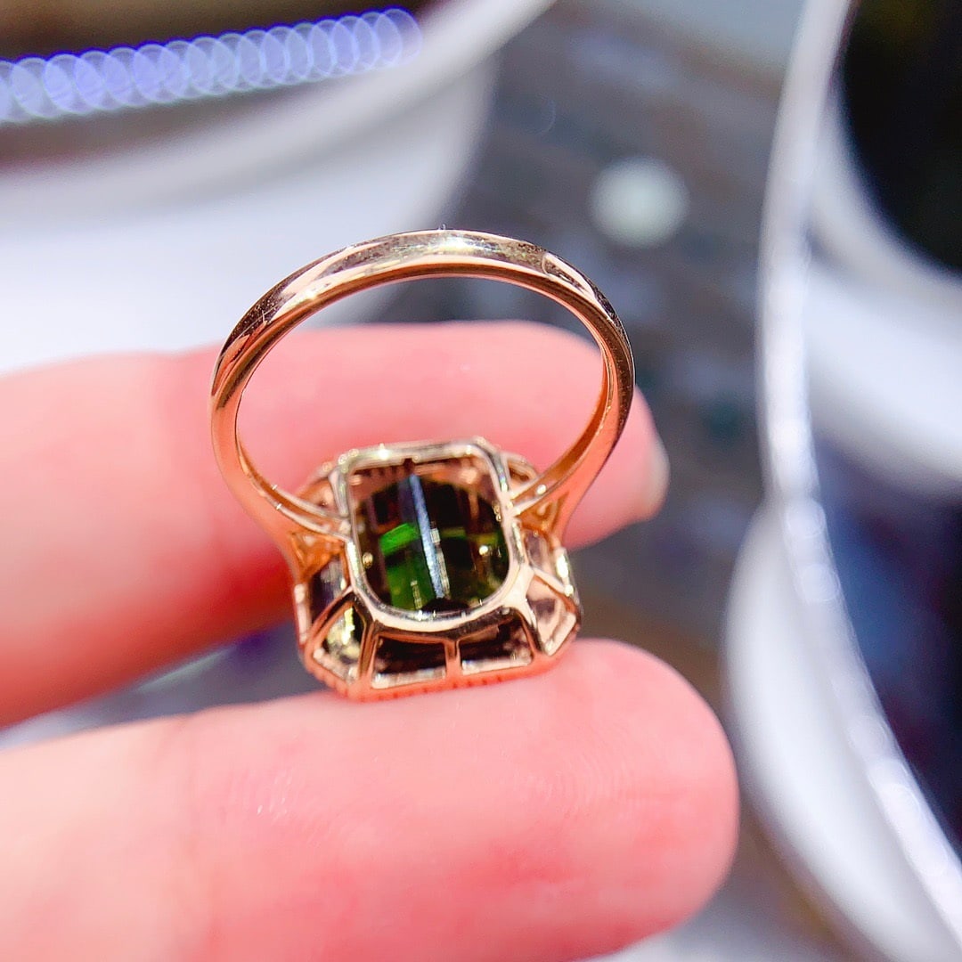 14k Gold 7.5 Ct Natural Tourmaline & Diamond Ring - 6