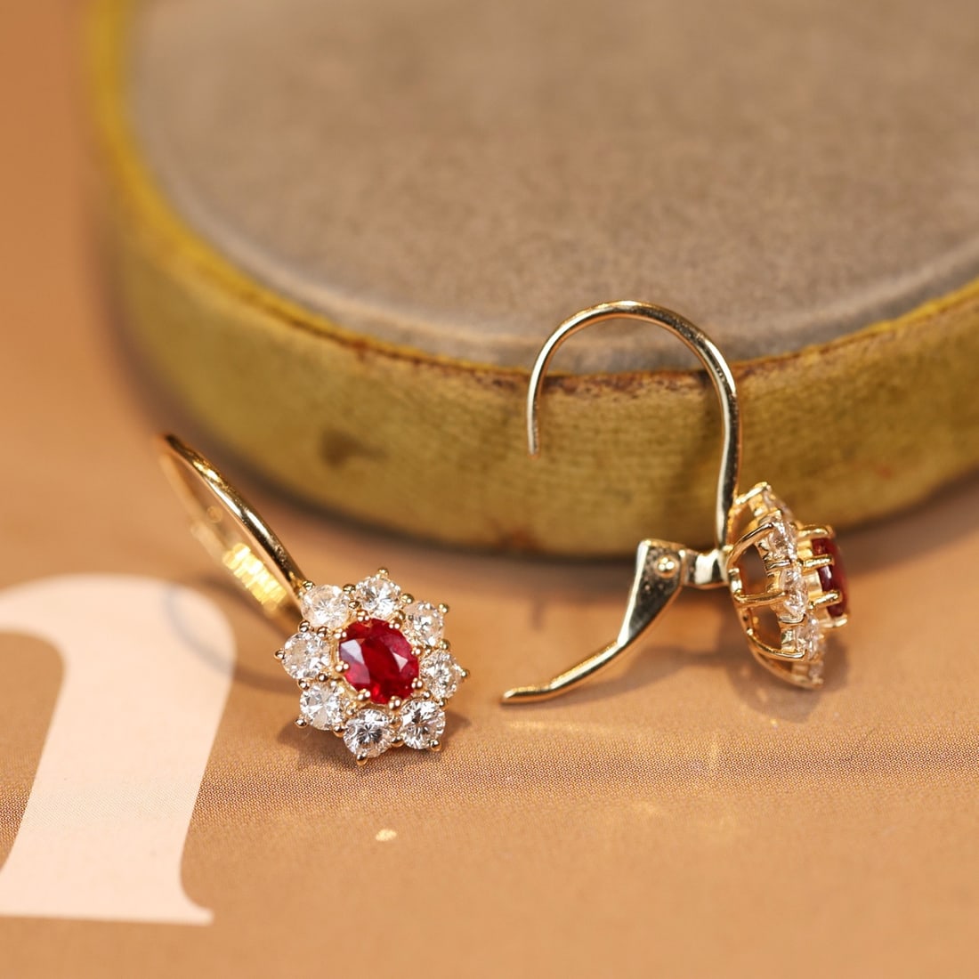 14k Gold 1.32 Ctw Natural Ruby & Diamond Earrings - 3