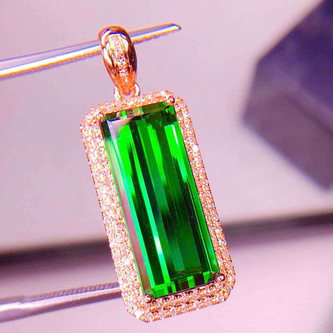 14k Gold 7.6 Ct Natural Tourmaline & Diamond Pendant( Without Chain ) - 5