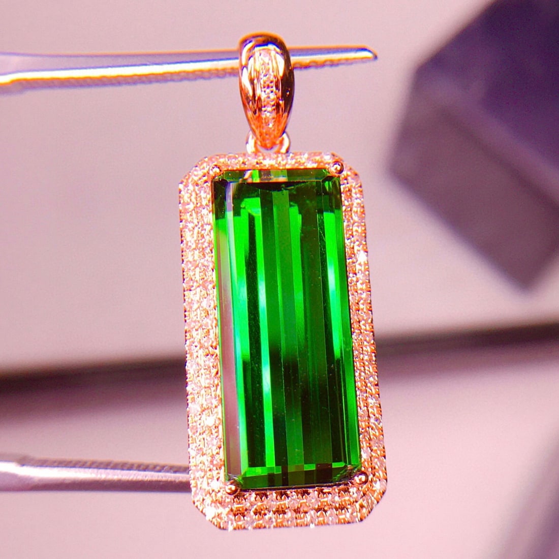 14k Gold 7.6 Ct Natural Tourmaline & Diamond Pendant( Without Chain ) - 6