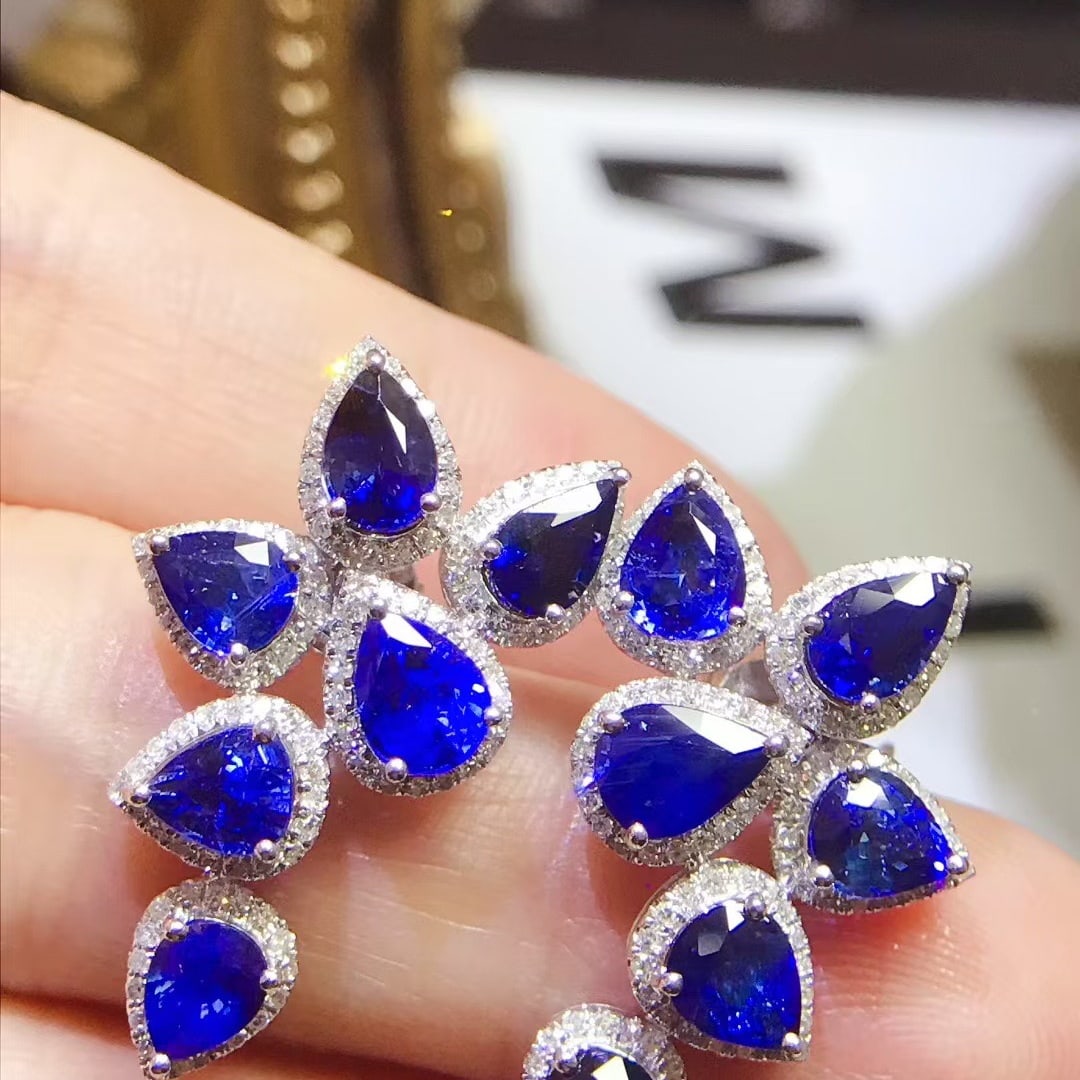 14k Gold 6.37 Ctw Natural Sapphire & Diamond Earrings - 3