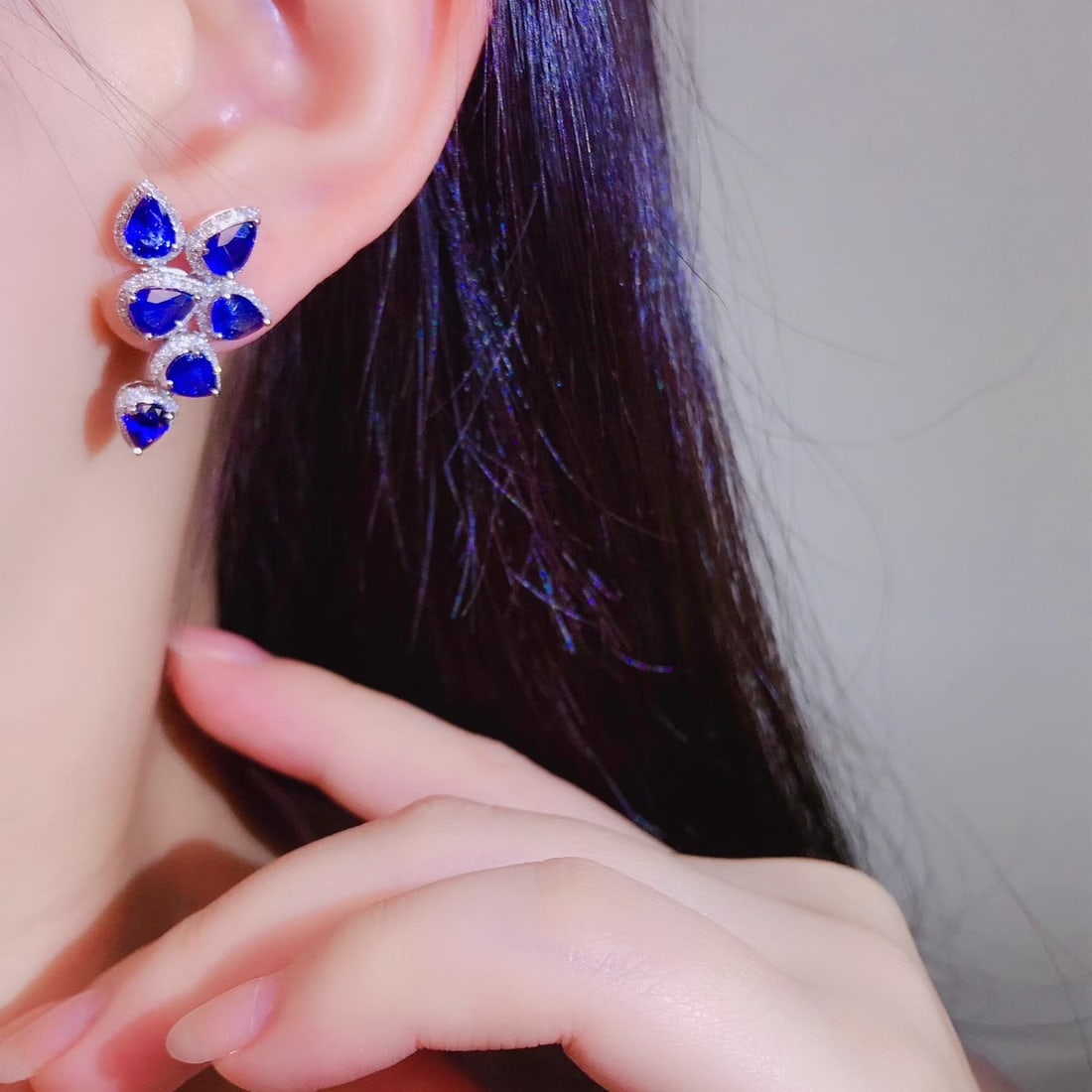 14k Gold 6.37 Ctw Natural Sapphire & Diamond Earrings - 4