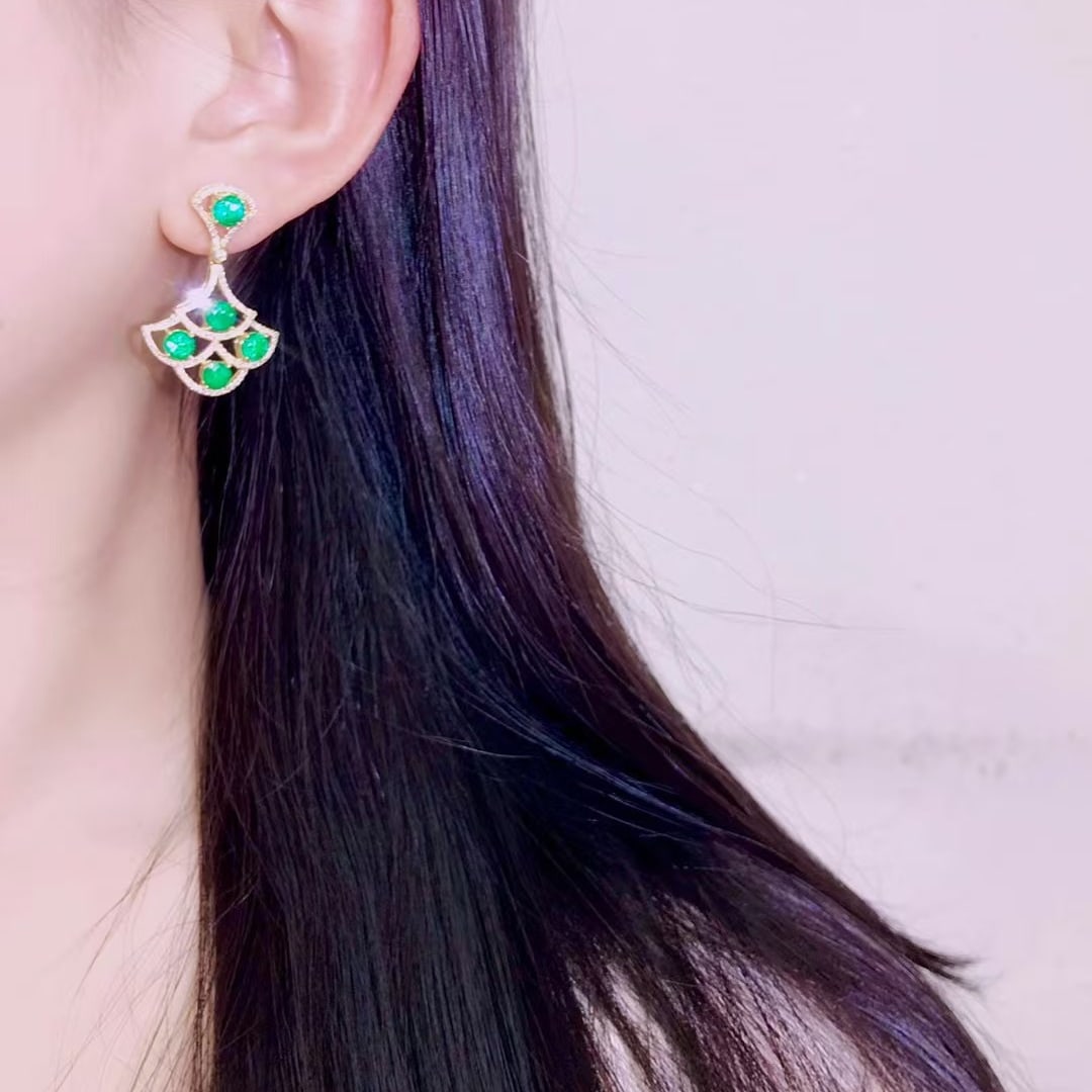 14k Gold 4.34 Ctw Natural Emerald & Diamond Earrings - 3