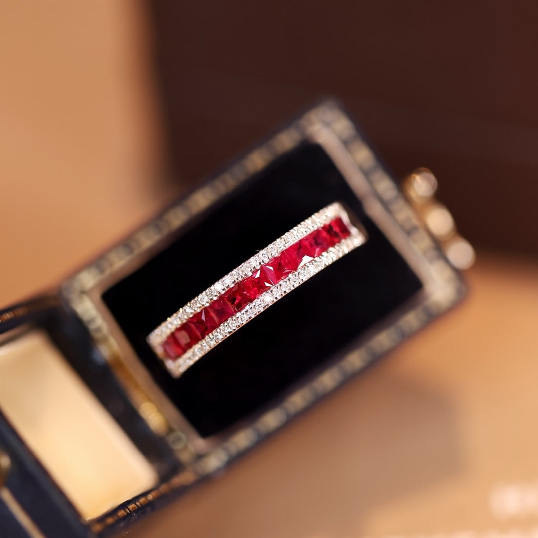 14k Gold 1.18 Ctw Natural Ruby & Diamond Ring: Ref:231140371 // gold content:14k gold // ring size:7. 25us // // main gemstone:ruby // shape:princess // carat weight:1. 00ct // color:red // treatment:natural // // adjacent gemstone 2 : diamond