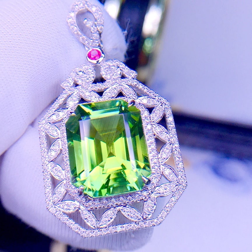 14k Gold 7.4 Ctw Natural Tourmaline & Diamond Pendant( Without Chain ) - 5