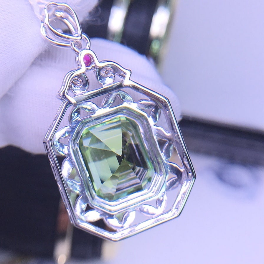 14k Gold 7.4 Ctw Natural Tourmaline & Diamond Pendant( Without Chain ) - 6